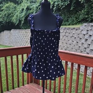 Ava & Viv Blue and White Polka Dot Peplum Tank Top